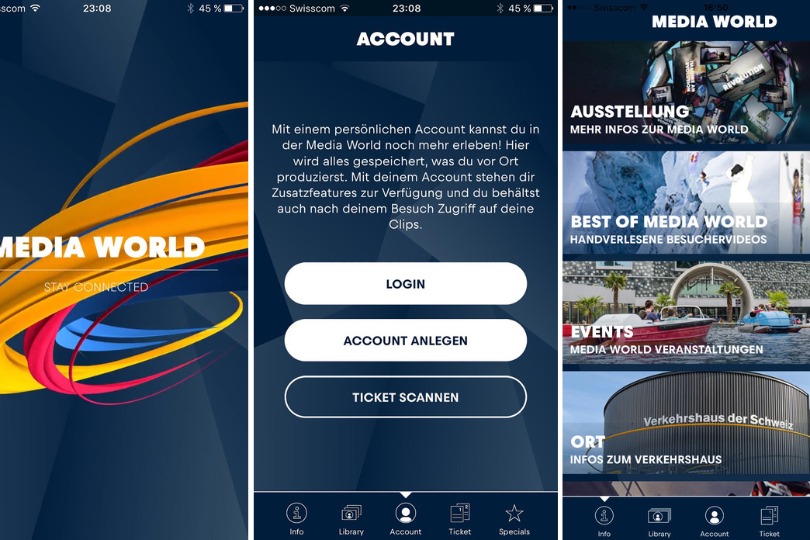 Die von uns entwickelte App lässt die Besucher in die Media World eintauchen: Zusatzinfos, ein Best-Of der sehenswertesten Clips, die Möglichkeit die eigenen Clips mit Freunden zu teilen und Events erweitern die Media World.