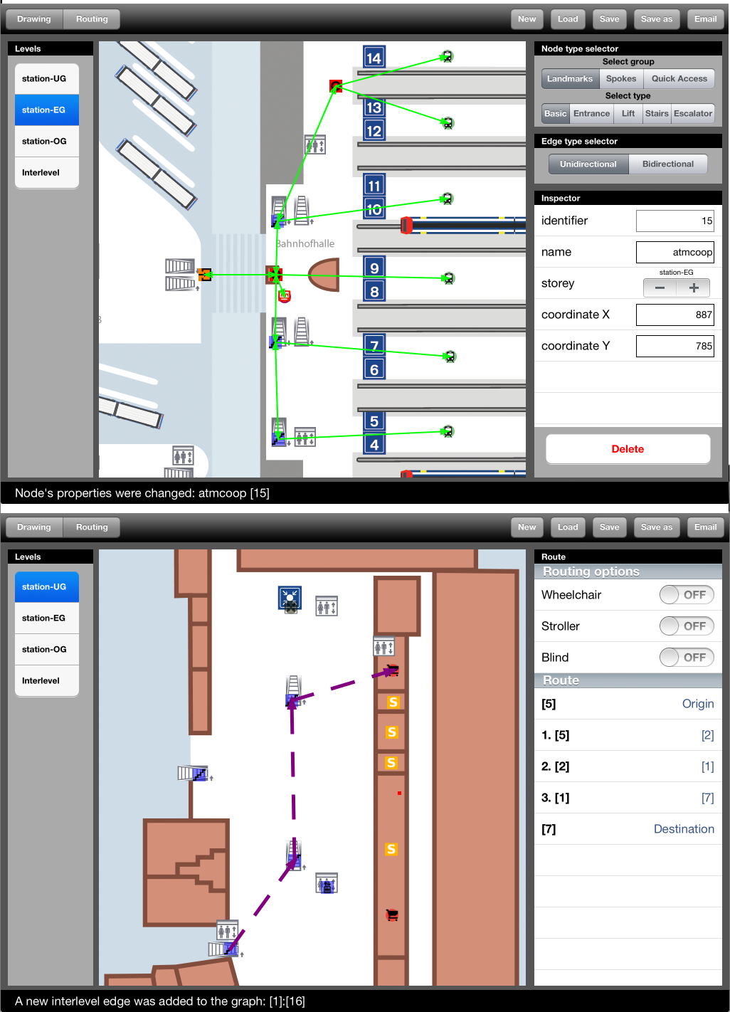 Editable route network accurate to within a meter can be dynamically adapted 